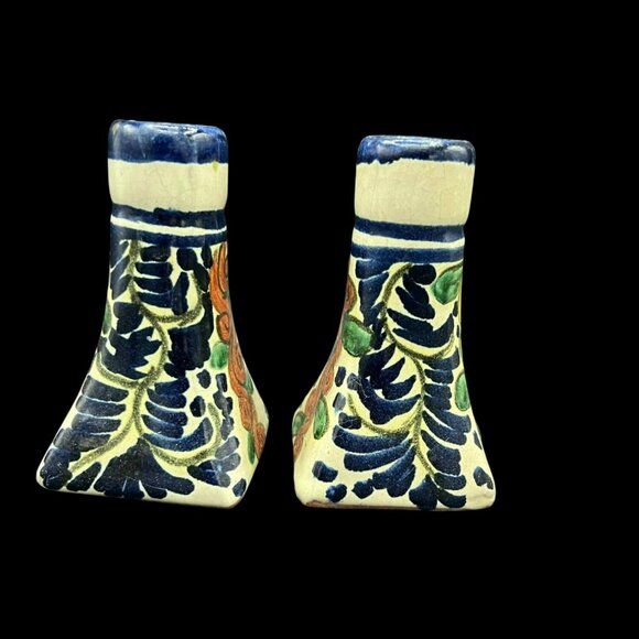 Set of 2 Talavera Candlestick / Mini Bud Vases Mexico Hand-Painted 4.5 x 2.5 in - Picture 4 of 6